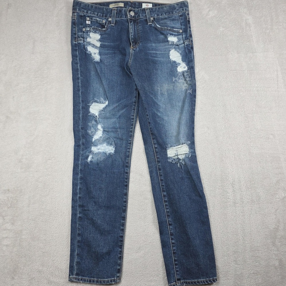 AG Adriano Goldschmied The Beau Jeans Womens 28R Blue Slouchy‎ Skinny Distressed